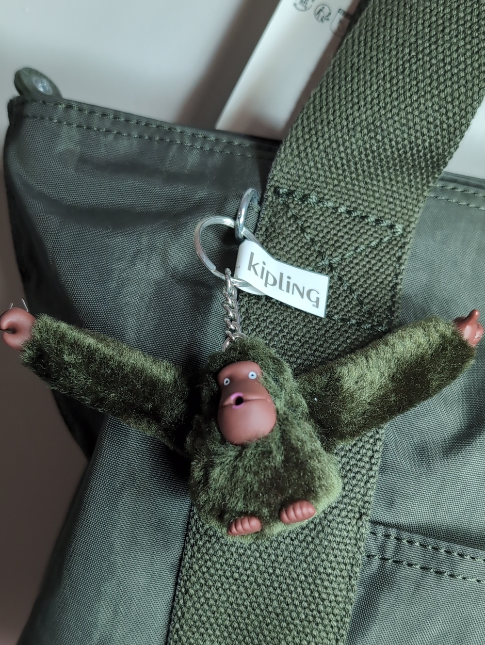 NWT, Kipling Era Olive Green Nylon Tote Bag with Monkey Keychain. - Picture 5 of 16